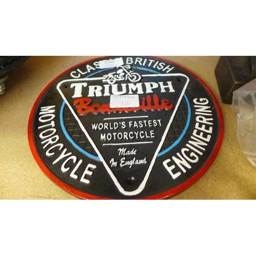 2143 - Triumph Bonneville cast iron plaque (9½ x 9½in) * this lot is subject to VAT