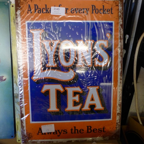 2145 - 3 Various metal signs (16 x 12 in), Lyons Tea, Ford and Danger * this lot is subject to VAT