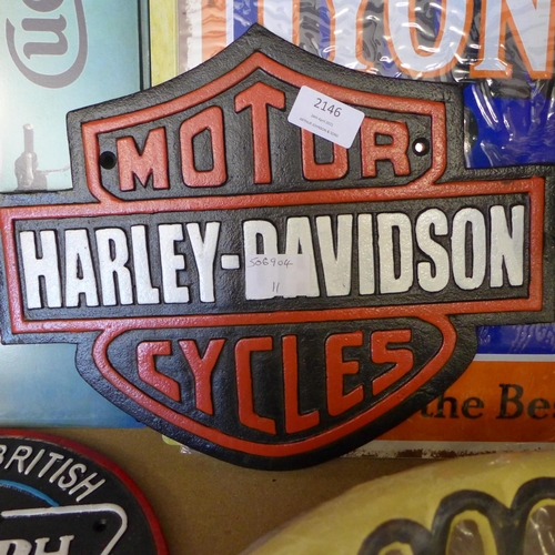 2146 - Harley Davidson cast iron plaque (13 x 10½ in) * this lot is subject to VAT