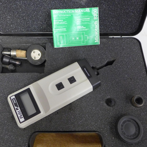 2185 - Lucas hand held Tachometer Microtach 8300 in fitted case with instructions & various contact pieces ... 