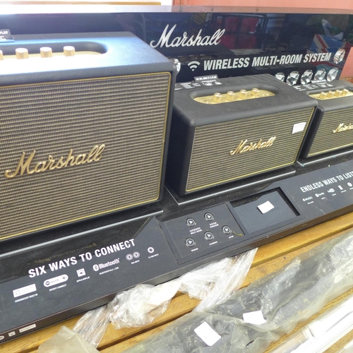 2659 - Marshall display unit with Woburn (L) and Stanmore (M) Acton wireless speakers