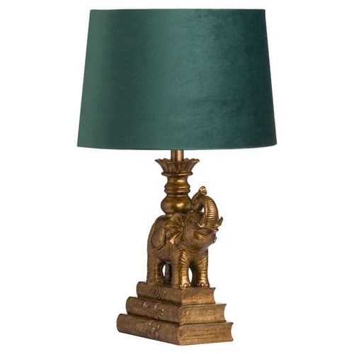 1312 - A gilt elephant sculptured table lamp with emerald velvet shade, height 62cm (2023928)   #