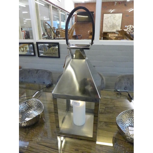 1365 - A stainless steel and glass lantern, 54 x 23cms (7045621)   #