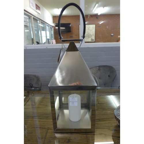 1365 - A stainless steel and glass lantern, 54 x 23cms (7045621)   #