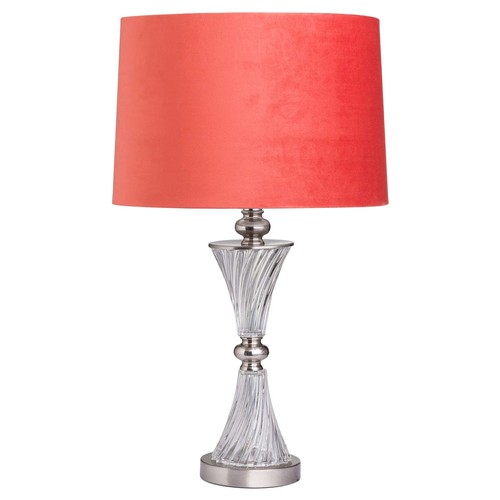 1435 - A fluted glass table lamp with coral velvet shade (2023230)   #