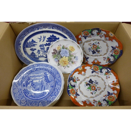 1192 - A collection of plates including a set of six The Spode Blue Room collection and Willow pattern **PL... 