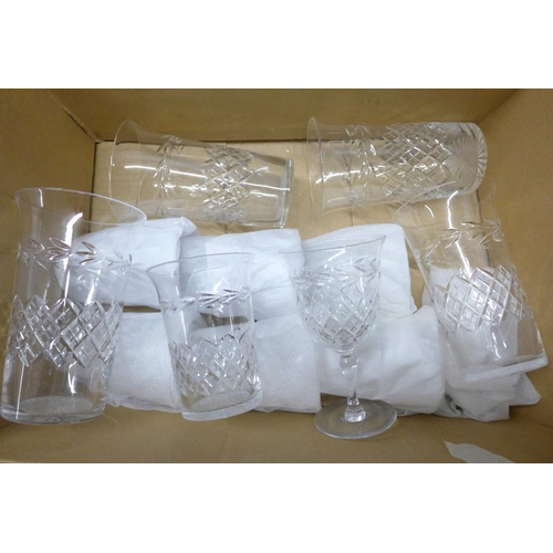 1196 - A collection of Harbridge crystal glasses, four large tumblers, seven small tumblers and a wine **PL... 