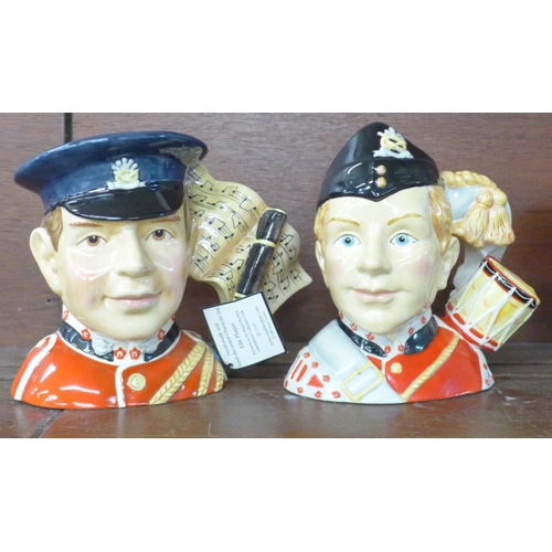 622 - Four Royal Doulton character jugs, Fife Player, Fireman, North Staffordshire Drummer Boy and Artful ... 