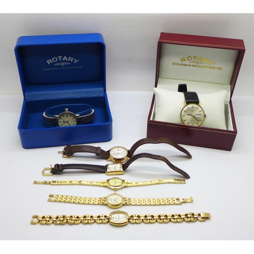 669 - Two gentleman's Rotary wristwatches and five lady's Rotary wristwatches