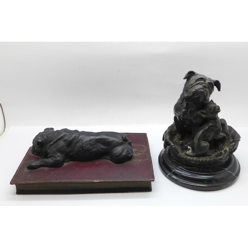 670 - Two cast bronze dogs, one marked Giuseppe Firenze, Florence