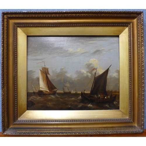 1 - Continental School (19th Century), ships off the coast in stormy seas, oil on panel, 23 x 29cms, fra... 