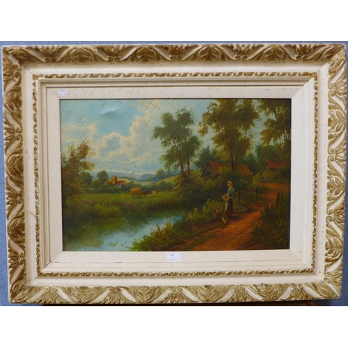 20 - English School (19th Century), pair of cottage landscapes, oil on canvas, 40 x 60cms, framed