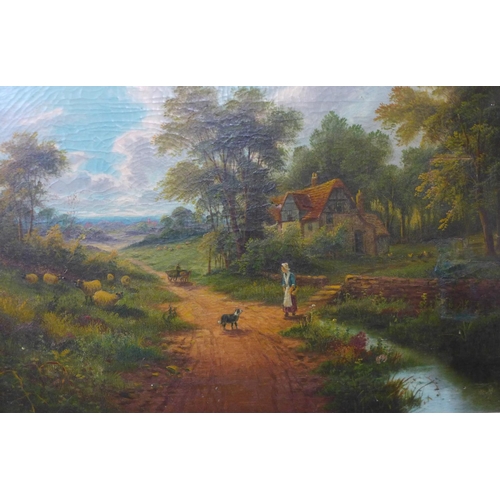 20 - English School (19th Century), pair of cottage landscapes, oil on canvas, 40 x 60cms, framed