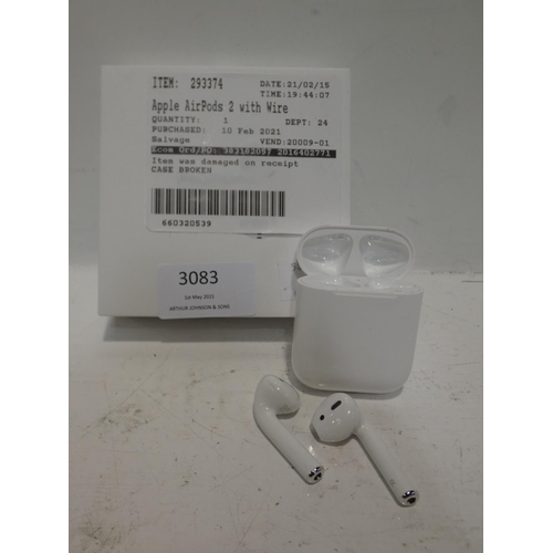 3083 - Pair of Airpods 2Nd Gen & Case, RRP £114.99 + VAT    (220-301) * This lot is subject to VAT