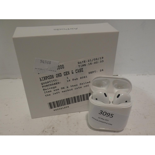 3095 - Pair of Airpods 2Nd Gen & Case, RRP £99.99 + VAT   (220-398) * This lot is subject to VAT