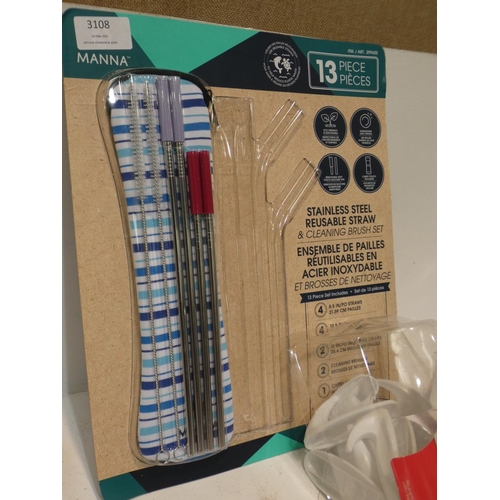 3108 - Command damage free hooks and Pebblebee key finder and straw pack (all incomplete) (217) * This lot ... 