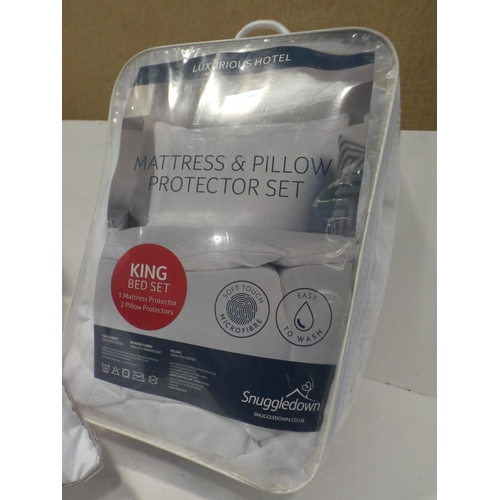 3130 - Two Hotel Grand Double Down Pillows and Pillow and Mattress Protector set    (220-297, 323) * This l... 