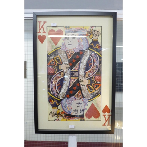 1323 - A framed and glazed King playing card collage print, 90 x 60cms (MP13747)   #