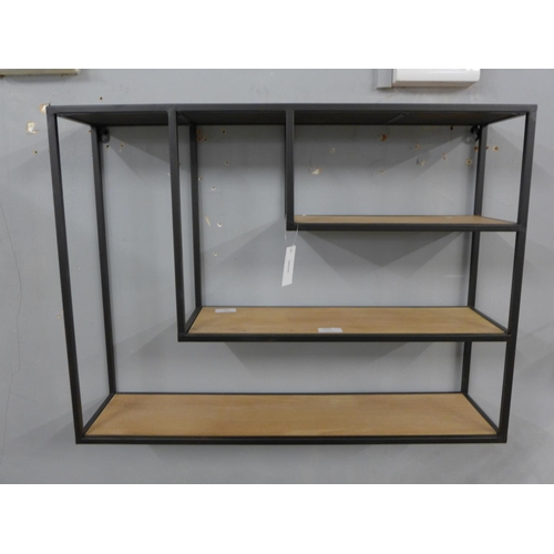 1478 - An Avondale iron and firwood triple floating wall shelf, 71 x 53cm (15709959)   #