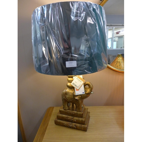 1494 - A gilt elephant sculptured table lamp with emerald velvet shade, height 62cm (2023928)   #