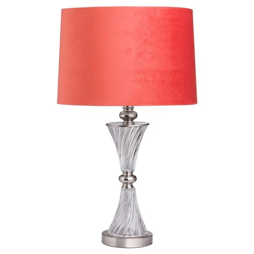 1518 - A fluted glass table lamp with coral velvet shade (2023230)   #