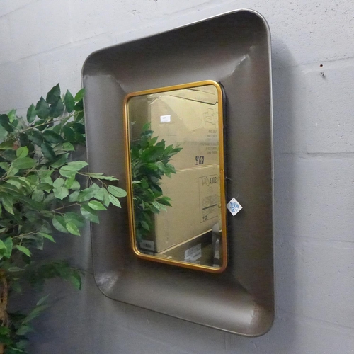 1549 - A Lincoln black and bronze rectangular wall mirror (EM12048)   # 90x70cm