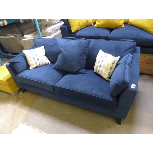 1562 - A deep blue velvet three seater sofa - slight marks