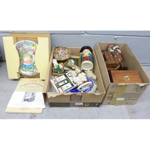 1182 - A box of china, etc., and a box of boxes, casket including Indian (2) **PLEASE NOTE THIS LOT IS NOT ... 