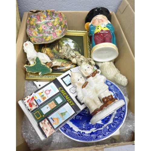 1182 - A box of china, etc., and a box of boxes, casket including Indian (2) **PLEASE NOTE THIS LOT IS NOT ... 