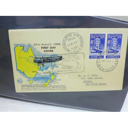 608 - Stamps; album of flight covers with 1st flights from 1929, Rocket Mail (including Zucker signed), Ba... 