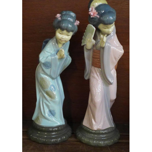 648 - Four Lladro ‘Oriental’ themed figurines. “Japanese Sayonara” (Lladro ref 4989), “Timid Japanese” (Ll... 