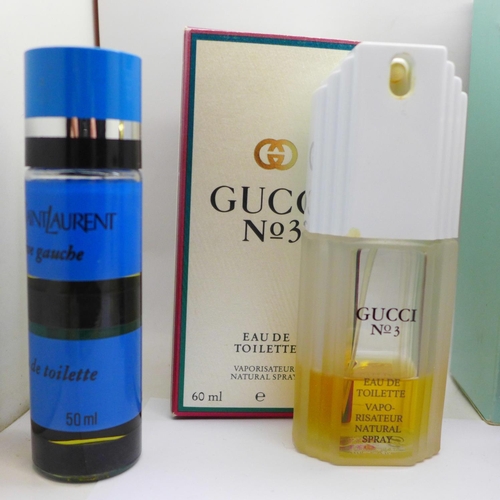 674 - Perfumes including Chanel, Gucci, Dolce & Gabbana and a Yves Saint Laurent make up palette