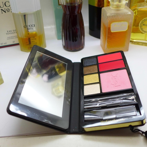 674 - Perfumes including Chanel, Gucci, Dolce & Gabbana and a Yves Saint Laurent make up palette