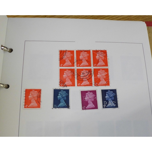 677 - A part album of British stamps, including twelve Victorian penny reds, (stuck in), ½d slate blue, Vi... 