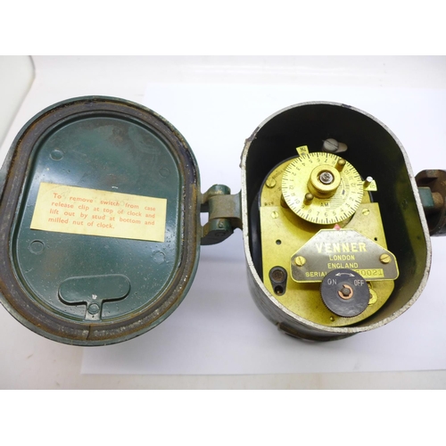 722 - A Venner time switch, ammunitions box and two padlocks