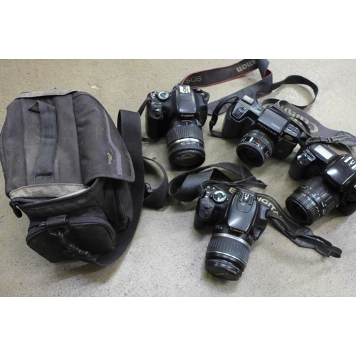 727 - Four cameras, Pentax SFX and three Canon including EOS1000F and EOS 400D