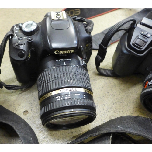 727 - Four cameras, Pentax SFX and three Canon including EOS1000F and EOS 400D