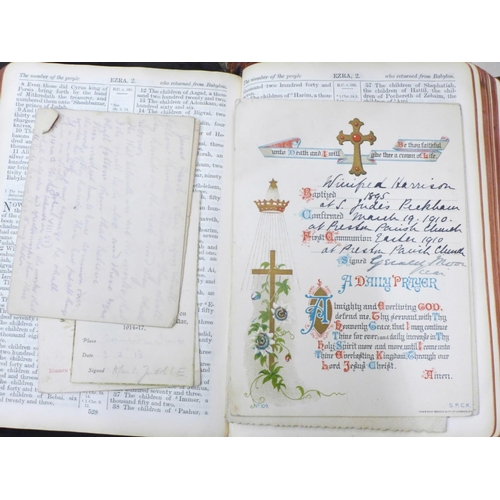 732 - An Edwardian Bible, an Edwardian girl's smock dress and a 1930's Christening shawl