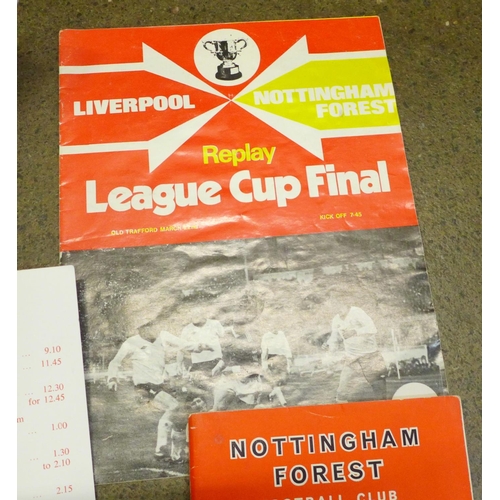 767 - A 1978 Nottingham Forest League Cup Final replay programme and ticket stub and a Nottingham Forest F... 