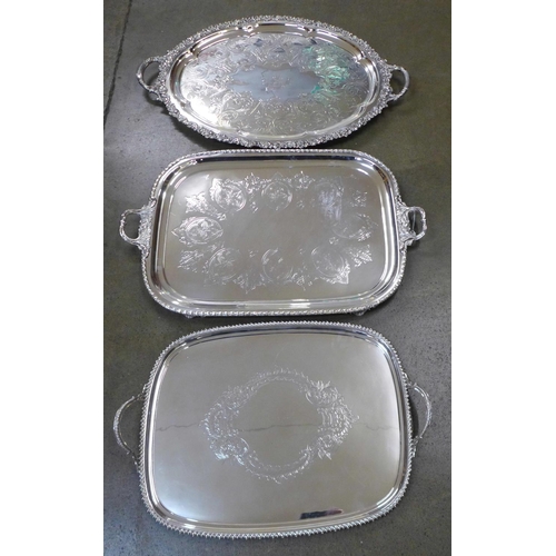 782 - Three large silver plated two-handled trays