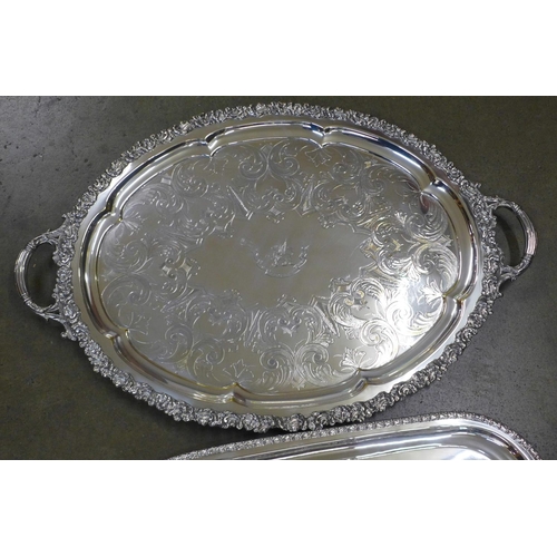 782 - Three large silver plated two-handled trays