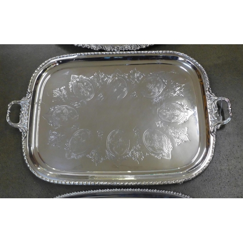 782 - Three large silver plated two-handled trays