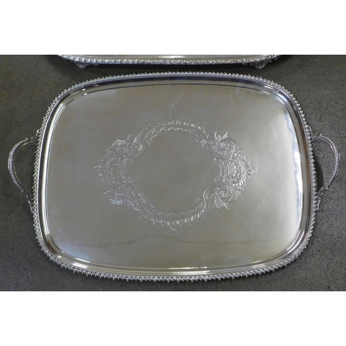 782 - Three large silver plated two-handled trays