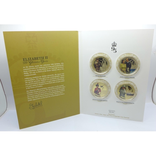 912 - Queen Elizabeth II, 95 Glorious Years, 95th Birthday four coin 24-carat gold plated proof-like colle... 