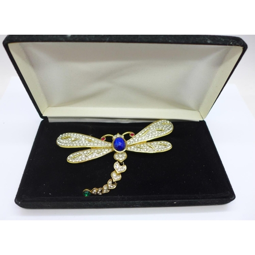 913 - A large articulated dragonfly brooch, 11cm