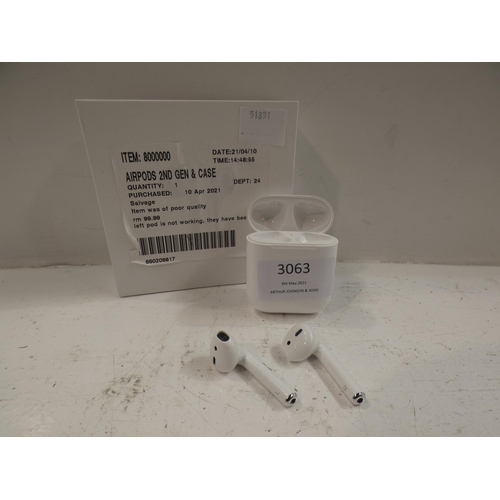 3063 - A pair of Apple Airpods with wireless case (220) * This lot is subject to VAT