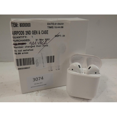 3074 - Airpods 2Nd Gen & Case    (224-171) * This lot is subject to VAT