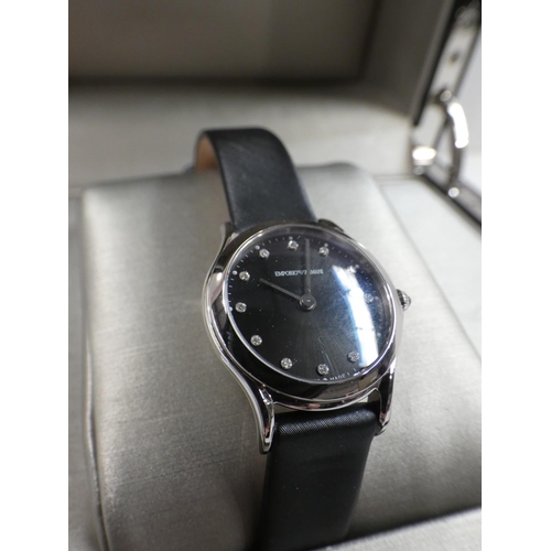 3083 - An Armani Ladies Watch with Black Leather Strap (ARS7600), RRP £269.99 + VAT     (223-177) * This lo... 