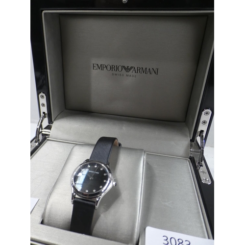 3083 - An Armani Ladies Watch with Black Leather Strap (ARS7600), RRP £269.99 + VAT     (223-177) * This lo... 