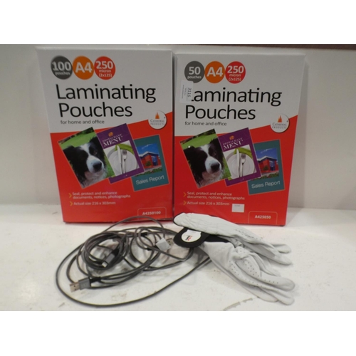 3116 - Juice Immortal Cables and Laminating Pouches and two KS golf gloves   (224-111, 114) * This lot is s... 